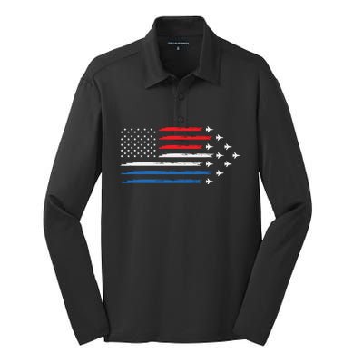 USAF Air Show American Flag 4th Of July Silk Touch Performance Long Sleeve Polo