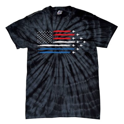 USAF Air Show American Flag 4th Of July Tie-Dye T-Shirt