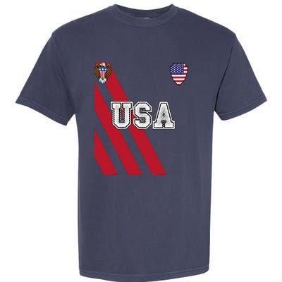 Usa America Soccer Jersey Red Blue Football Ball Travel Garment-Dyed Heavyweight T-Shirt