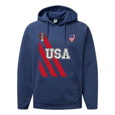 Usa America Soccer Jersey Red Blue Football Ball Travel Performance Fleece Hoodie