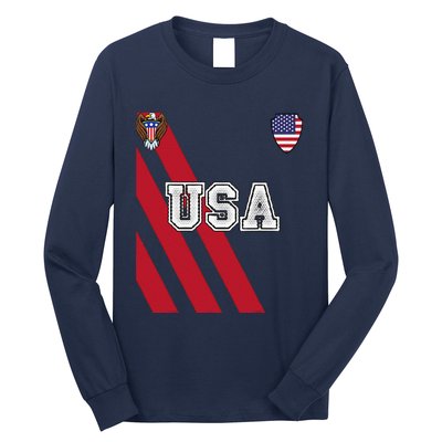 Usa America Soccer Jersey Red Blue Football Ball Travel Long Sleeve Shirt