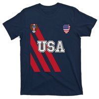 Usa America Soccer Jersey Red Blue Football Ball Travel T-Shirt