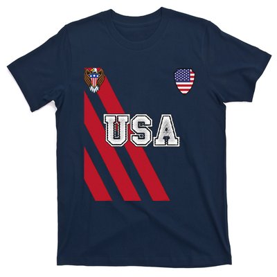 Usa America Soccer Jersey Red Blue Football Ball Travel T-Shirt