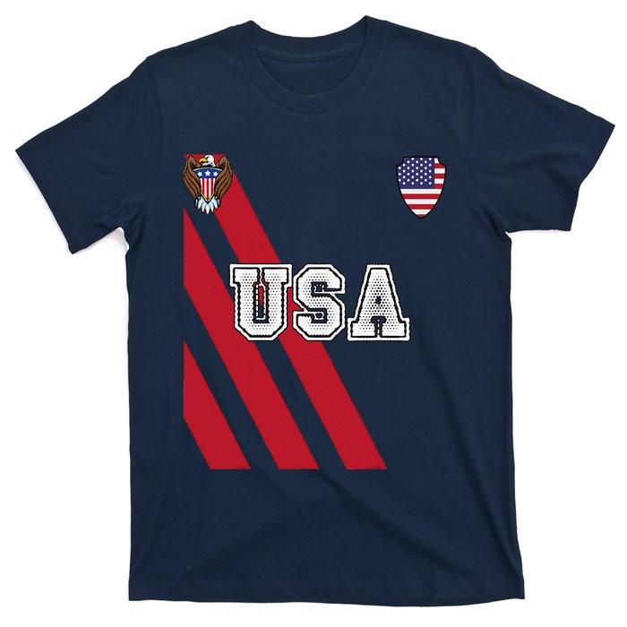 Usa America Soccer Jersey Red Blue Football Ball Travel T-Shirt