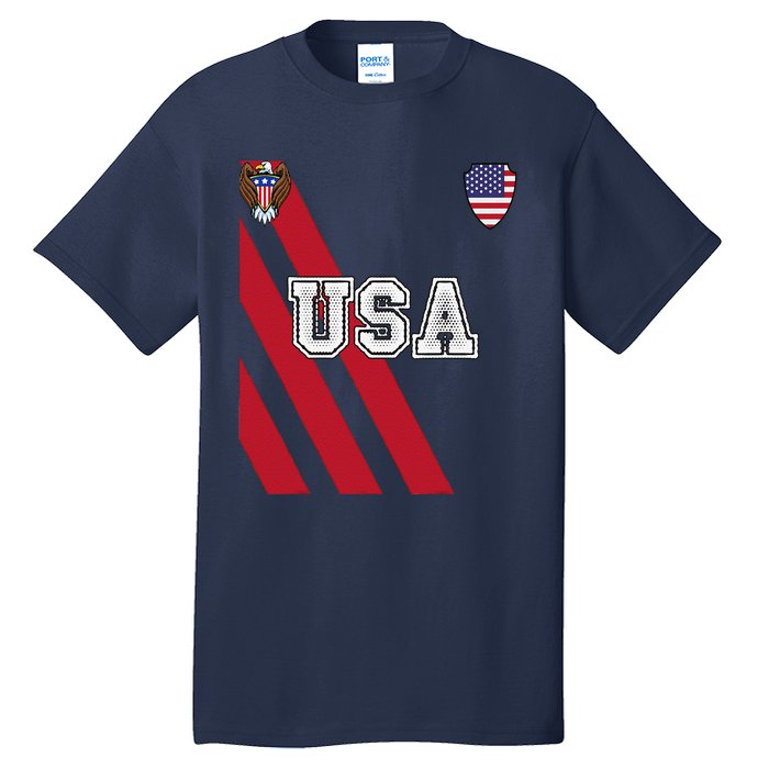 Usa America Soccer Jersey Red Blue Football Ball Travel Tall T-Shirt