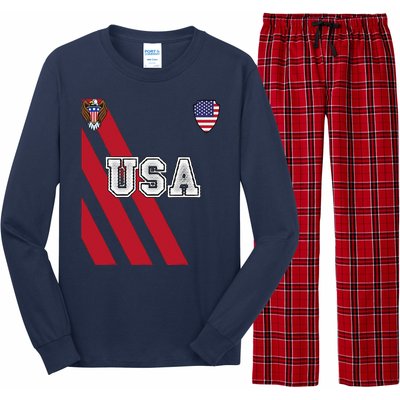 Usa America Soccer Jersey Red Blue Football Ball Travel Long Sleeve Pajama Set