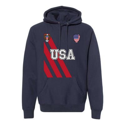 Usa America Soccer Jersey Red Blue Football Ball Travel Premium Hoodie