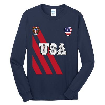 Usa America Soccer Jersey Red Blue Football Ball Travel Tall Long Sleeve T-Shirt