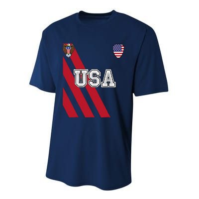 Usa America Soccer Jersey Red Blue Football Ball Travel Performance Sprint T-Shirt