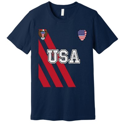 Usa America Soccer Jersey Red Blue Football Ball Travel Premium T-Shirt