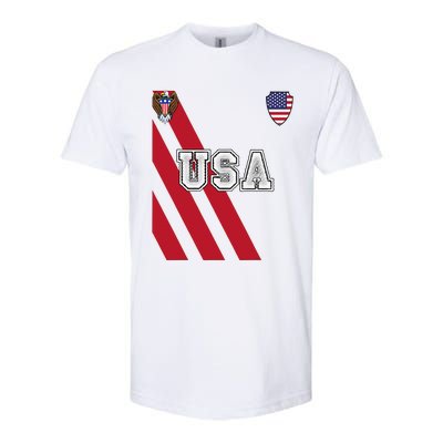 Usa America Soccer Jersey Red Blue Football Ball Travel Softstyle CVC T-Shirt