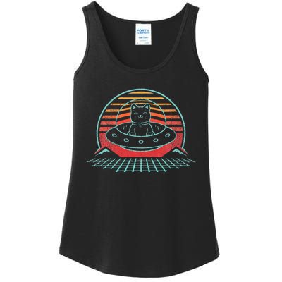 UFO Anime Space Cat Alien Retro Vintage 80s Style Ladies Essential Tank