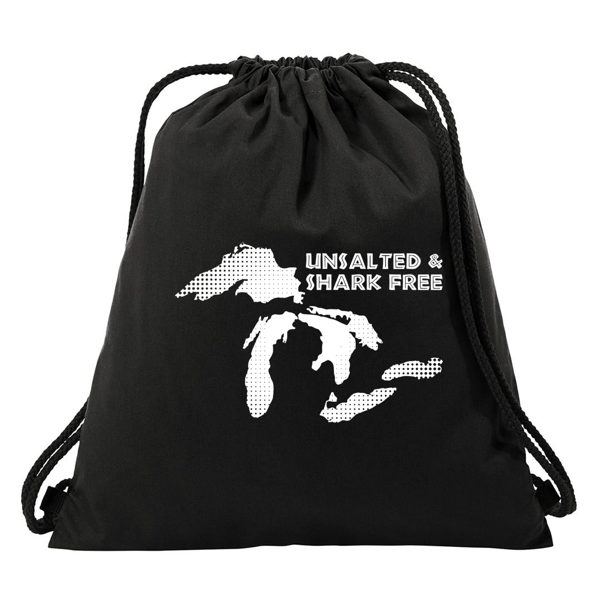 Unsalted And Shark Free Great Lakes Mi Michiganian Pride Gift Drawstring Bag