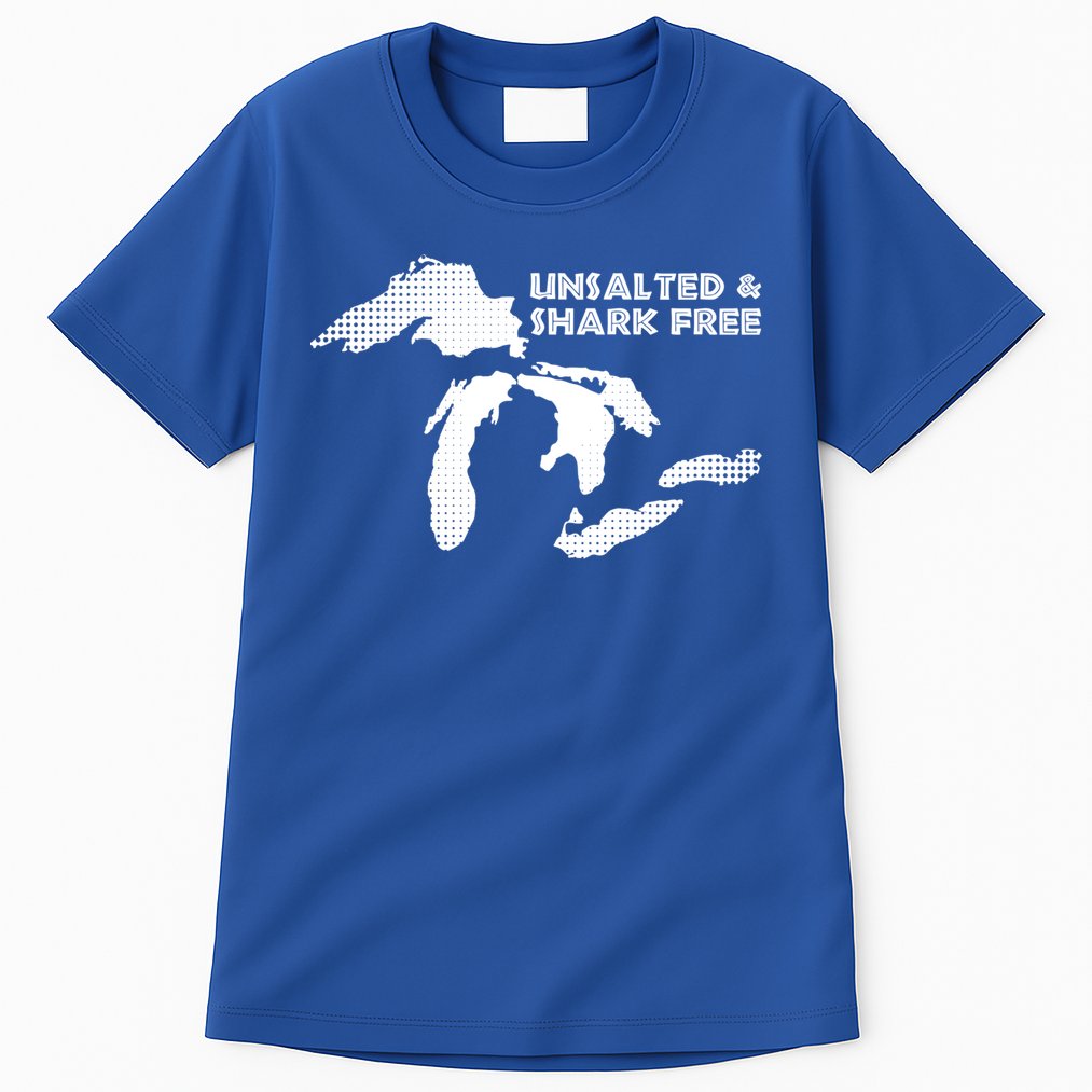 Unsalted And Shark Free Great Lakes Mi Michiganian Pride Gift Tall T-Shirt