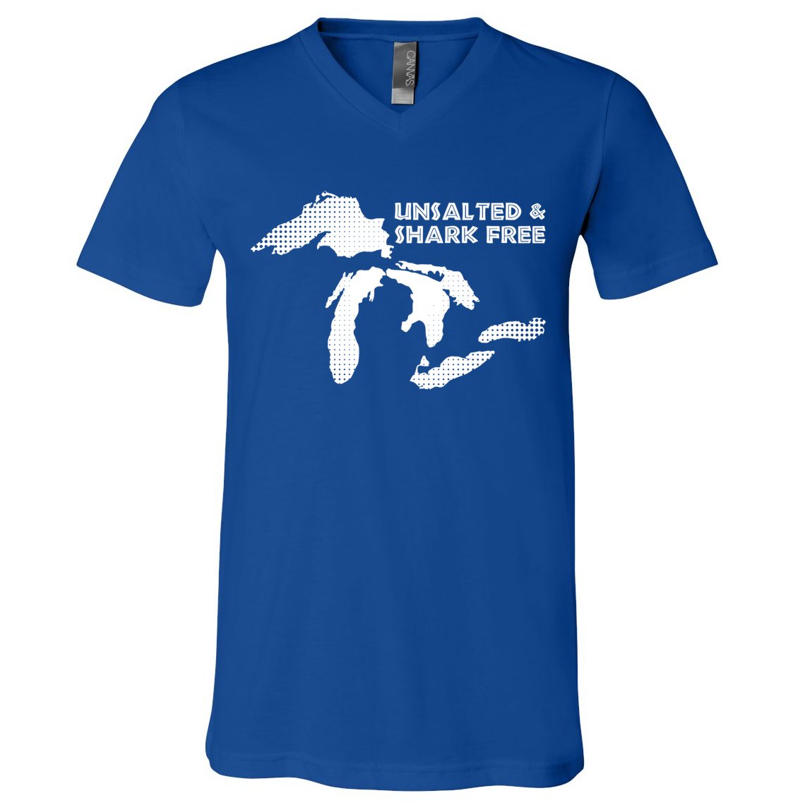 Unsalted And Shark Free Great Lakes Mi Michiganian Pride Gift V-Neck T-Shirt