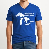 Unsalted And Shark Free Great Lakes Mi Michiganian Pride Gift V-Neck T-Shirt