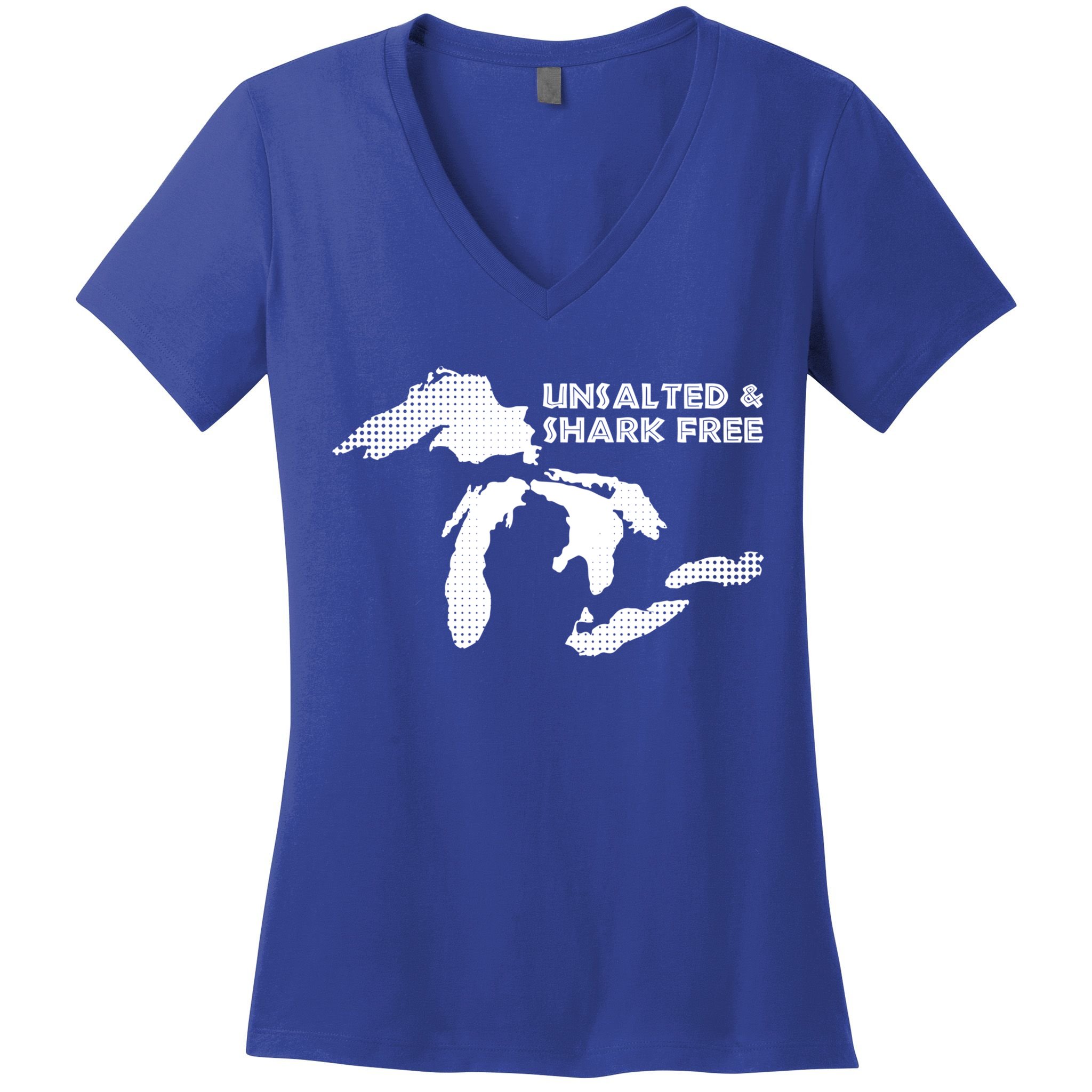 Unsalted And Shark Free Great Lakes Mi Michiganian Pride Gift Women's V-Neck T-Shirt