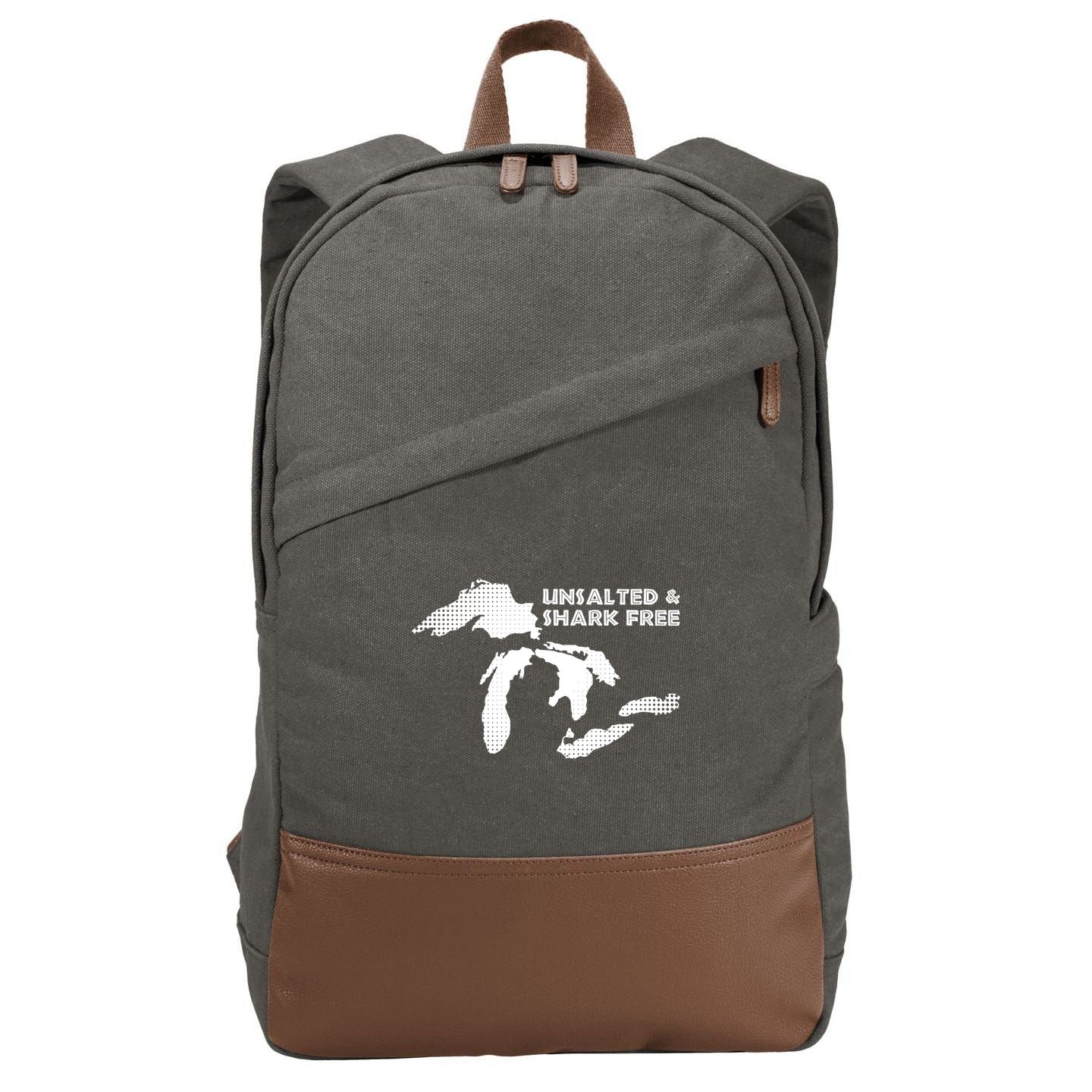 Unsalted And Shark Free Great Lakes Mi Michiganian Pride Gift Cotton Canvas Backpack
