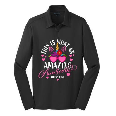 Unicorn Aunt This Is What An Amazing Aunticorn Looks Like Meaningful Gift Silk Touch Performance Long Sleeve Polo