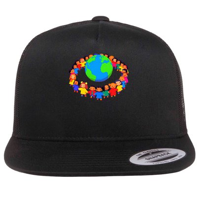 Unity Around The World Holding Hands Global Peace  Flat Bill Trucker Hat