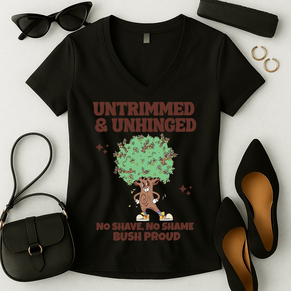 Untrimmed And Unhinged No Shave No Shame Bush Proud Women's V-Neck T-Shirt