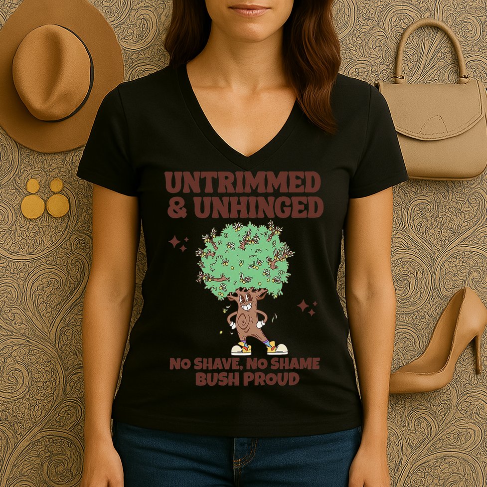Untrimmed And Unhinged No Shave No Shame Bush Proud Women's V-Neck T-Shirt