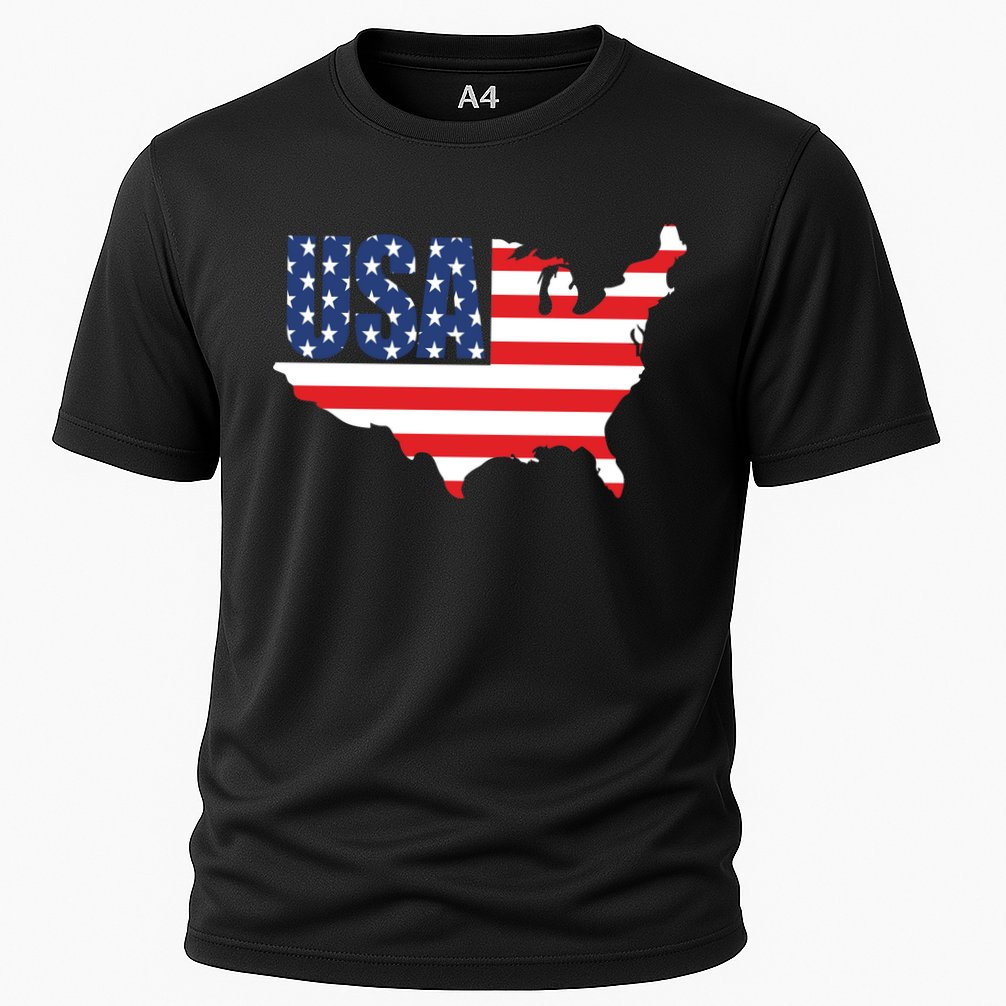 USA American US Flag Map Patriotic Cooling Performance Crew T-Shirt
