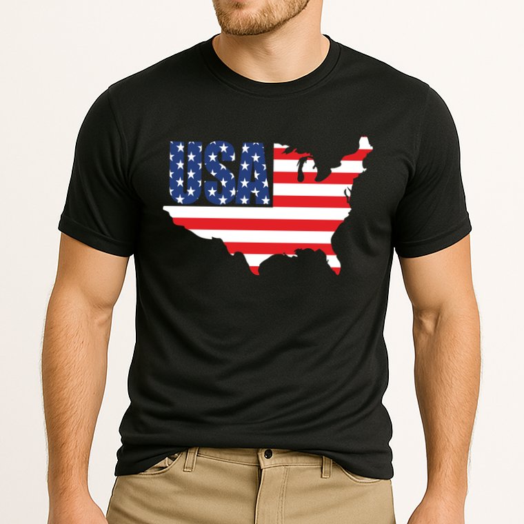 USA American US Flag Map Patriotic Cooling Performance Crew T-Shirt