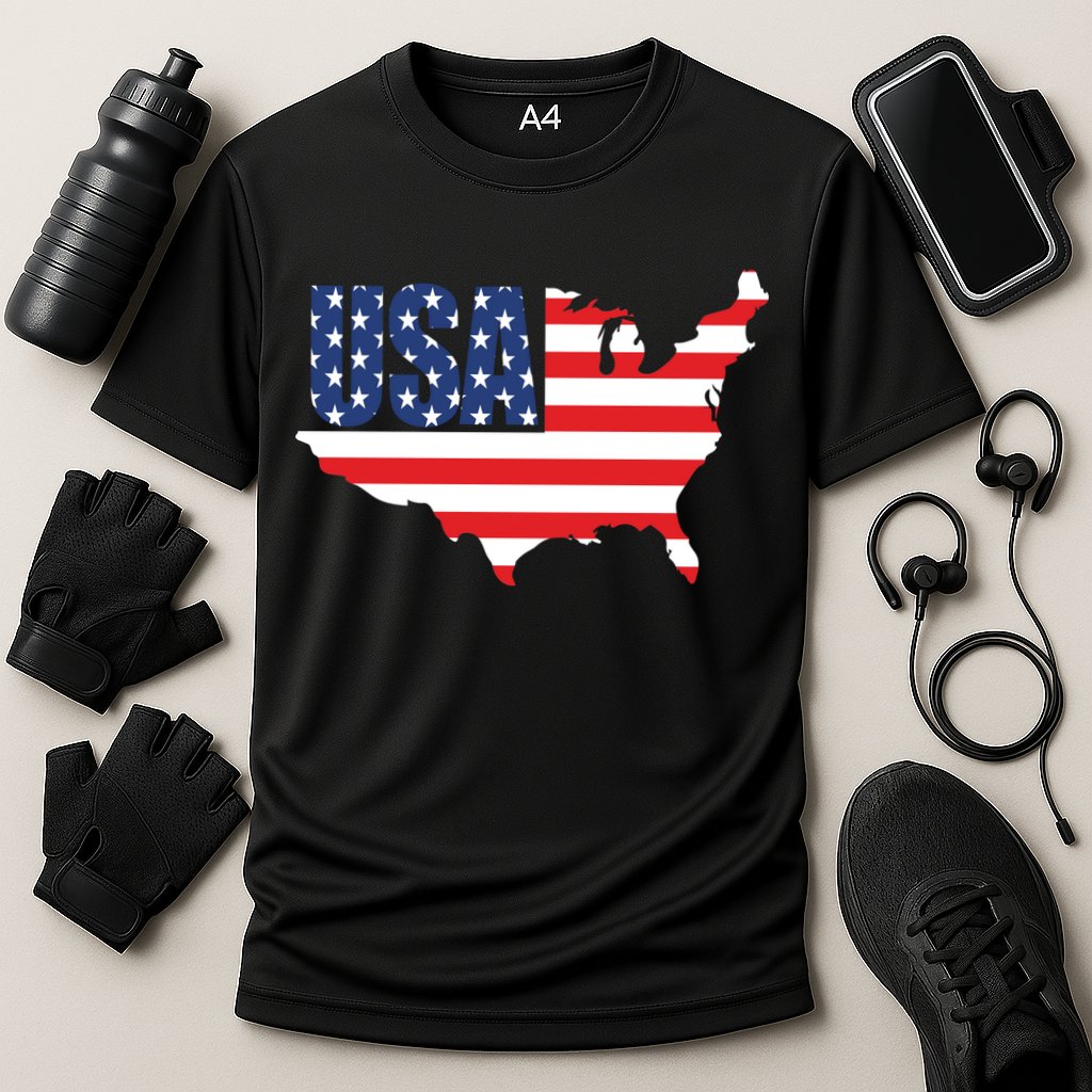 USA American US Flag Map Patriotic Cooling Performance Crew T-Shirt