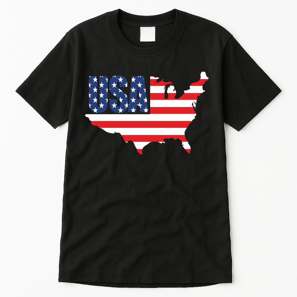 USA American US Flag Map Patriotic Tall T-Shirt