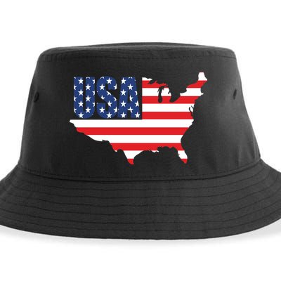 USA American US Flag Map Patriotic Sustainable Bucket Hat