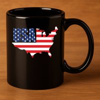 USA American US Flag Map Patriotic 11oz C Handle Ceramic Mug