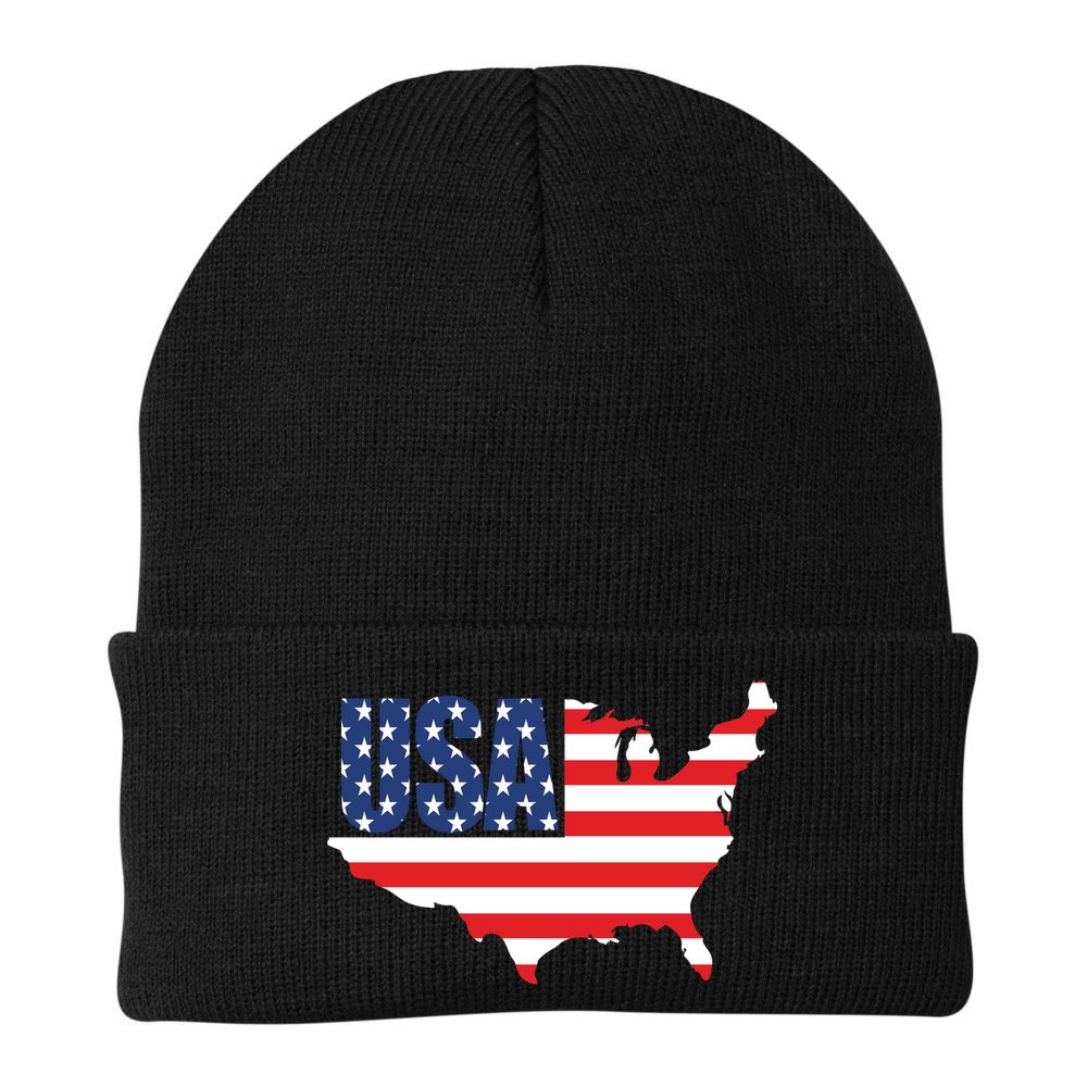 USA American US Flag Map Patriotic Beanie