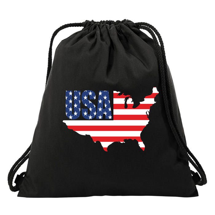 USA American US Flag Map Patriotic Drawstring Bag