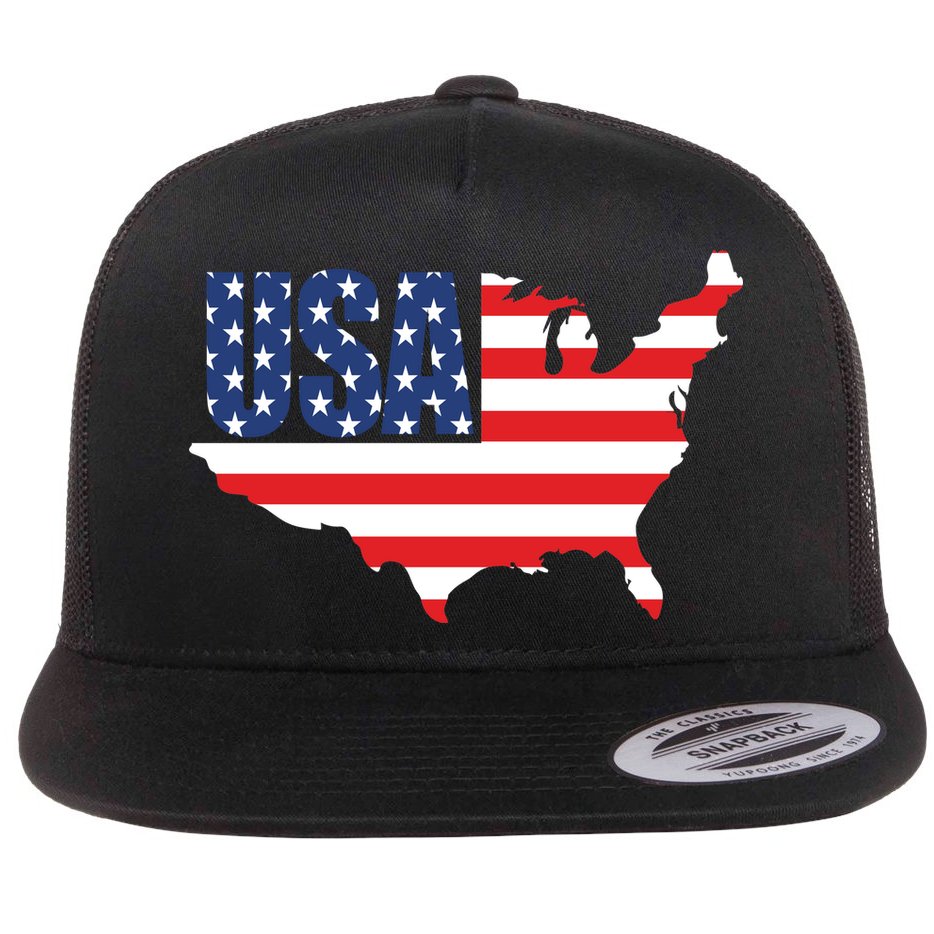 USA American US Flag Map Patriotic Flat Bill Trucker Hat