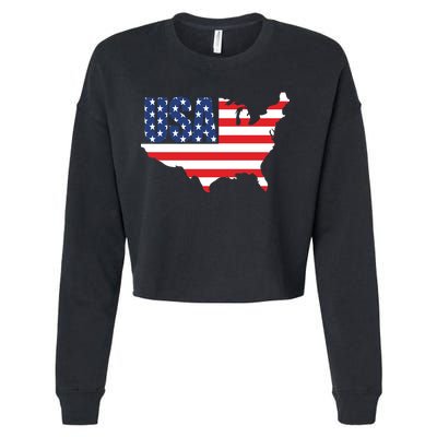 USA American US Flag Map Patriotic Cropped Pullover Crew