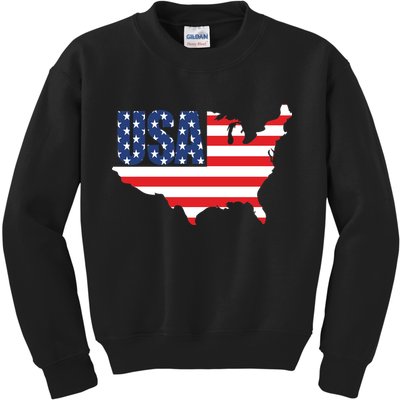 USA American US Flag Map Patriotic Kids Sweatshirt