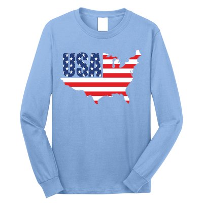 USA American US Flag Map Patriotic Long Sleeve Shirt