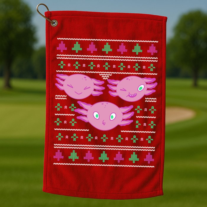 Ultimate Axolotl Ugly Christmas Golf Towel