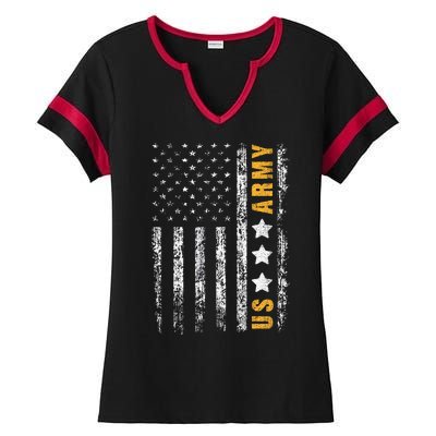 US Army Usa Grunge Flag Army Ladies Halftime Notch Neck Tee