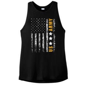 US Army Usa Grunge Flag Army Ladies PosiCharge Tri-Blend Wicking Tank