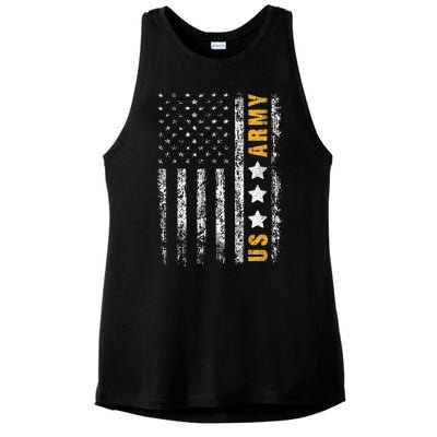 US Army Usa Grunge Flag Army Ladies PosiCharge Tri-Blend Wicking Tank