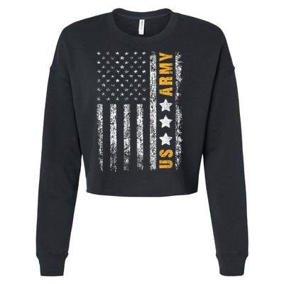 US Army Usa Grunge Flag Army Cropped Pullover Crew