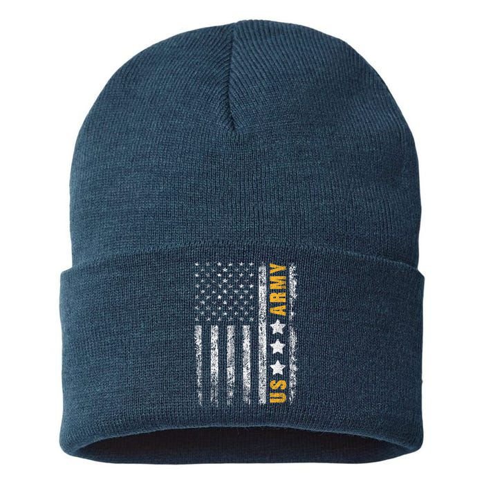 US Army Usa Grunge Flag Army Sustainable Knit Beanie