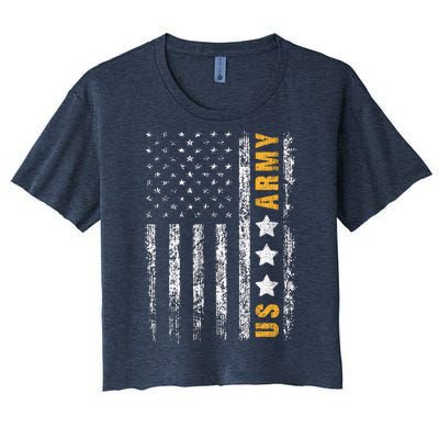 US Army Usa Grunge Flag Army Women's Crop Top Tee