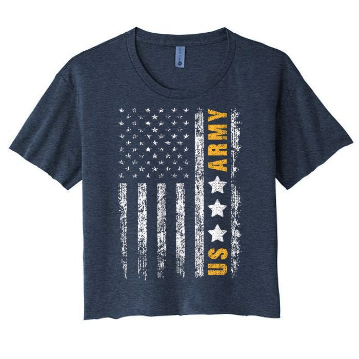 US Army Usa Grunge Flag Army Women's Crop Top Tee