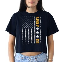 US Army Usa Grunge Flag Army Women's Crop Top Tee