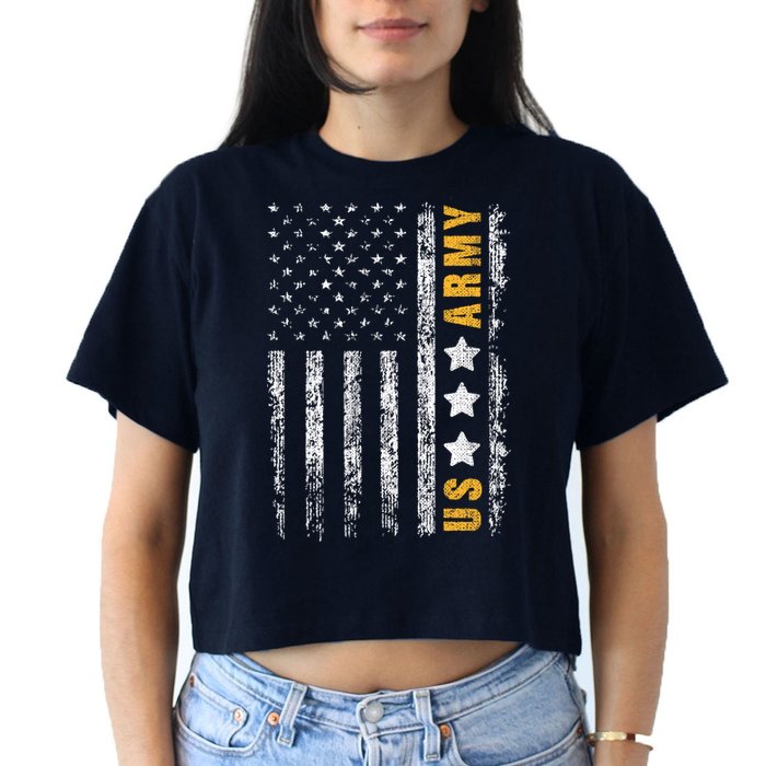 US Army Usa Grunge Flag Army Women's Crop Top Tee