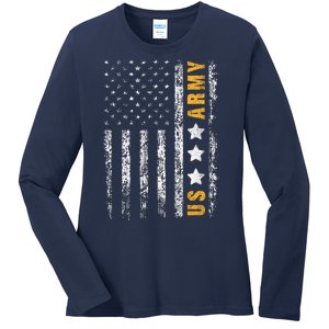 US Army Usa Grunge Flag Army Ladies Long Sleeve Shirt