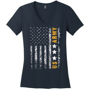 US Army Usa Grunge Flag Army Women's V-Neck T-Shirt